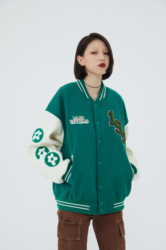 F3F Select Rose Flock Embroidered Baseball Jacket