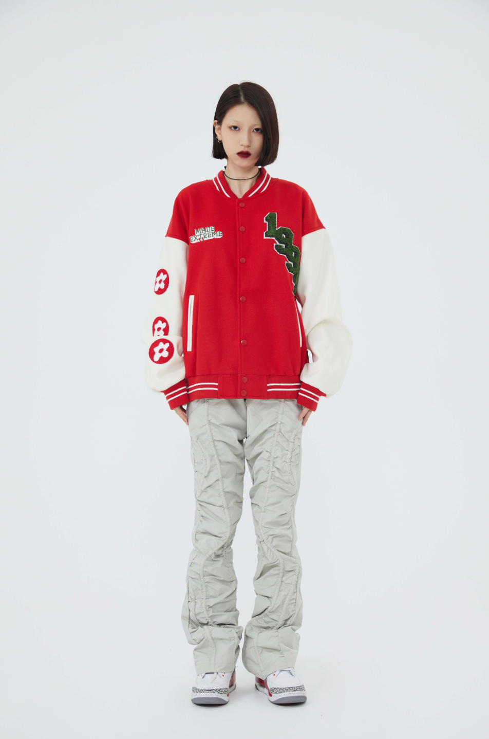 F3F Select Rose Flock Embroidered Baseball Jacket
