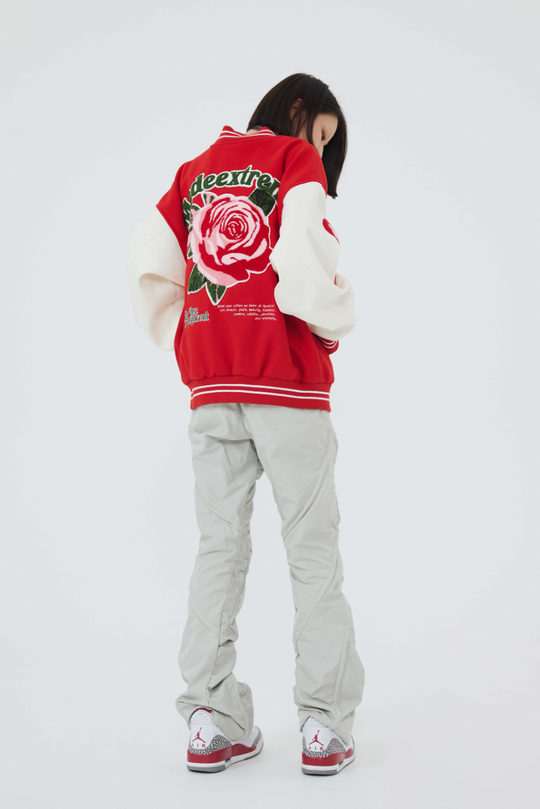 F3F Select Rose Flock Embroidered Baseball Jacket