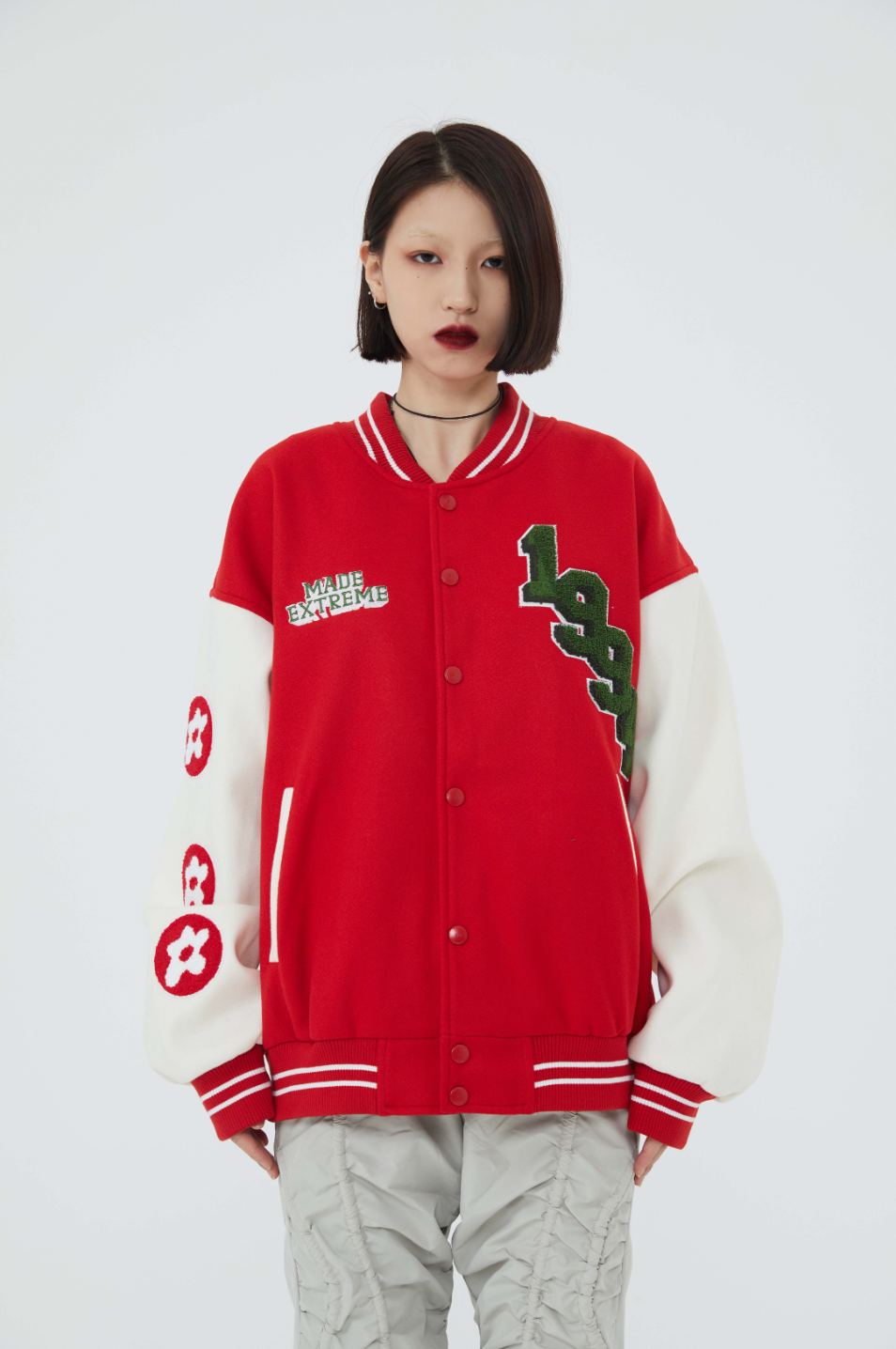 F3F Select Rose Flock Embroidered Baseball Jacket