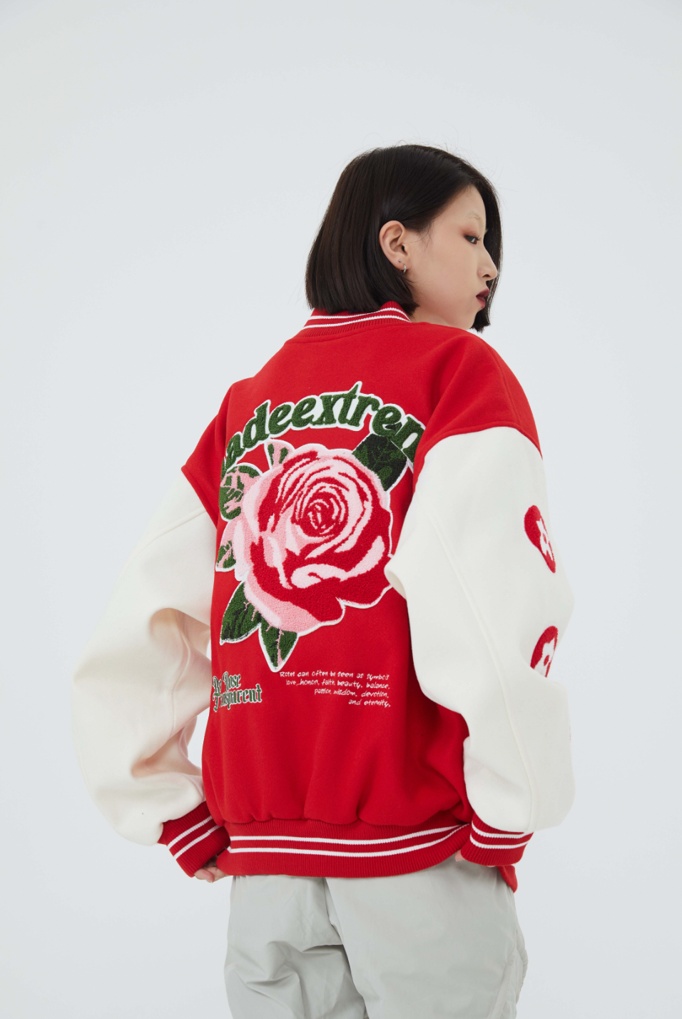 F3F Select Rose Flock Embroidered Baseball Jacket