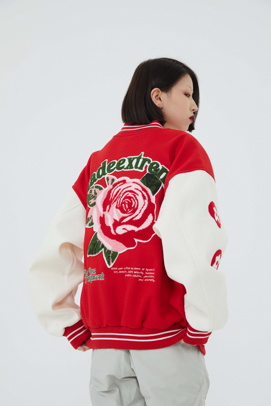 F3F Select Rose Flock Embroidered Baseball Jacket