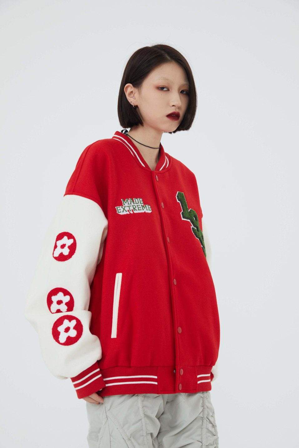 F3F Select Rose Flock Embroidered Baseball Jacket