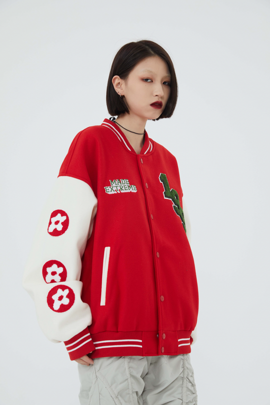 F3F Select Rose Flock Embroidered Baseball Jacket