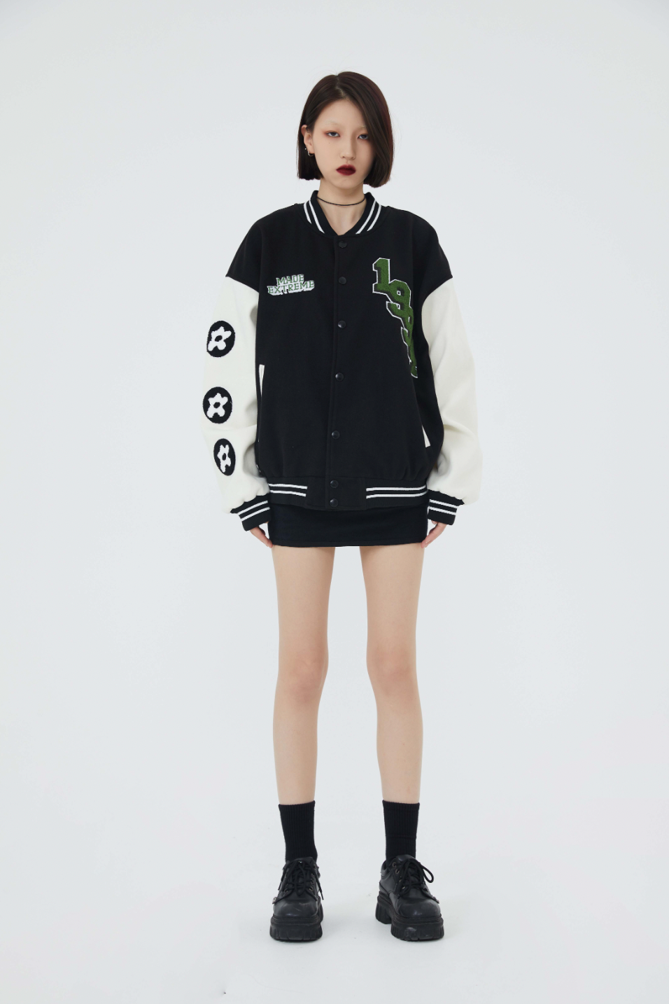 F3F Select Rose Flock Embroidered Baseball Jacket