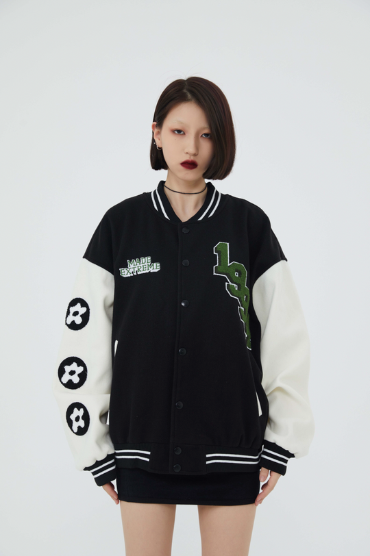 F3F Select Rose Flock Embroidered Baseball Jacket