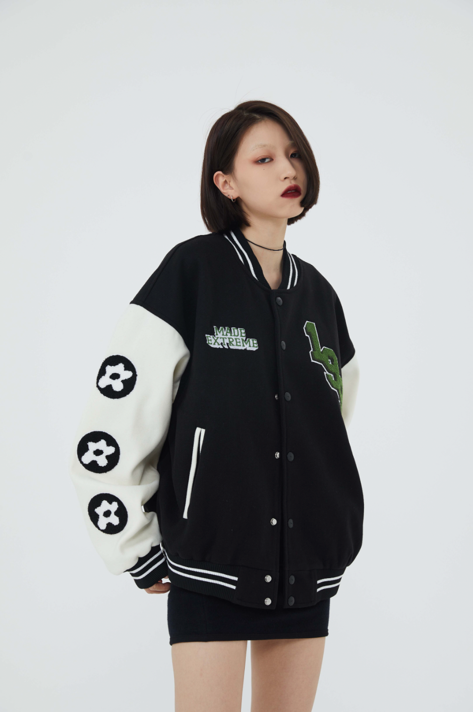 F3F Select Rose Flock Embroidered Baseball Jacket