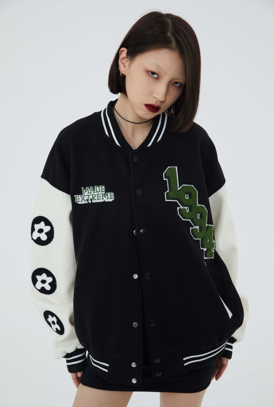 F3F Select Rose Flock Embroidered Baseball Jacket