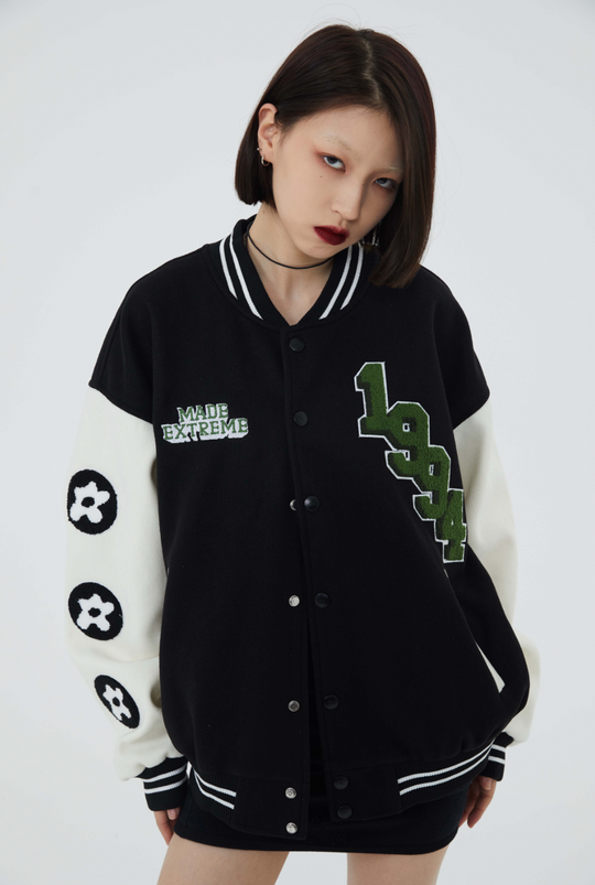 F3F Select Rose Flock Embroidered Baseball Jacket