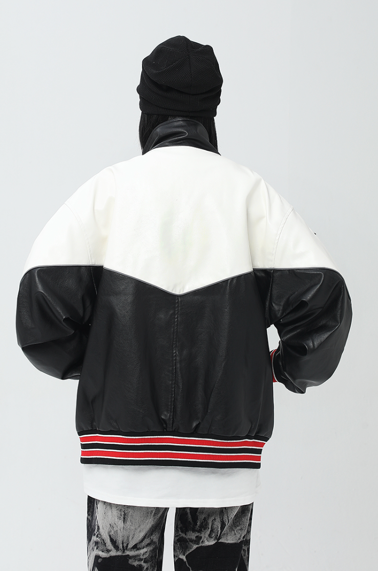 F3F Select Spelling Color Embroidered PU Leather Jacket