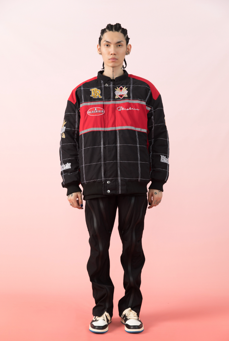 F3F Select Embroidery Plaid Motorcycle Racing Jacket