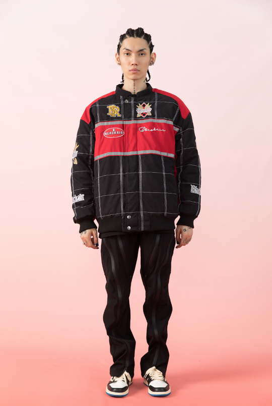 F3F Select Embroidery Plaid Motorcycle Racing Jacket