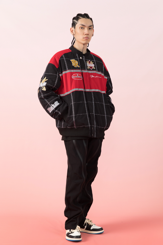 F3F Select Embroidery Plaid Motorcycle Racing Jacket