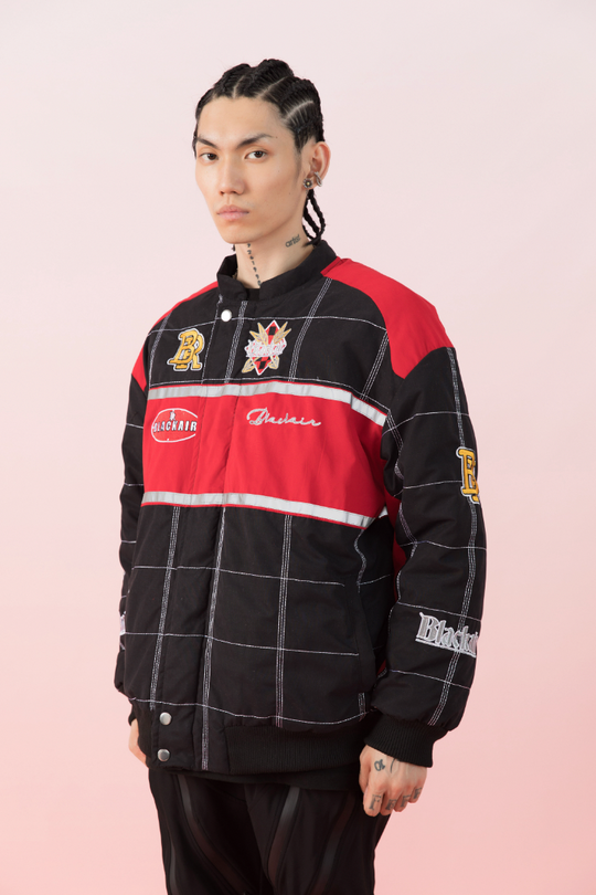 F3F Select Embroidery Plaid Motorcycle Racing Jacket