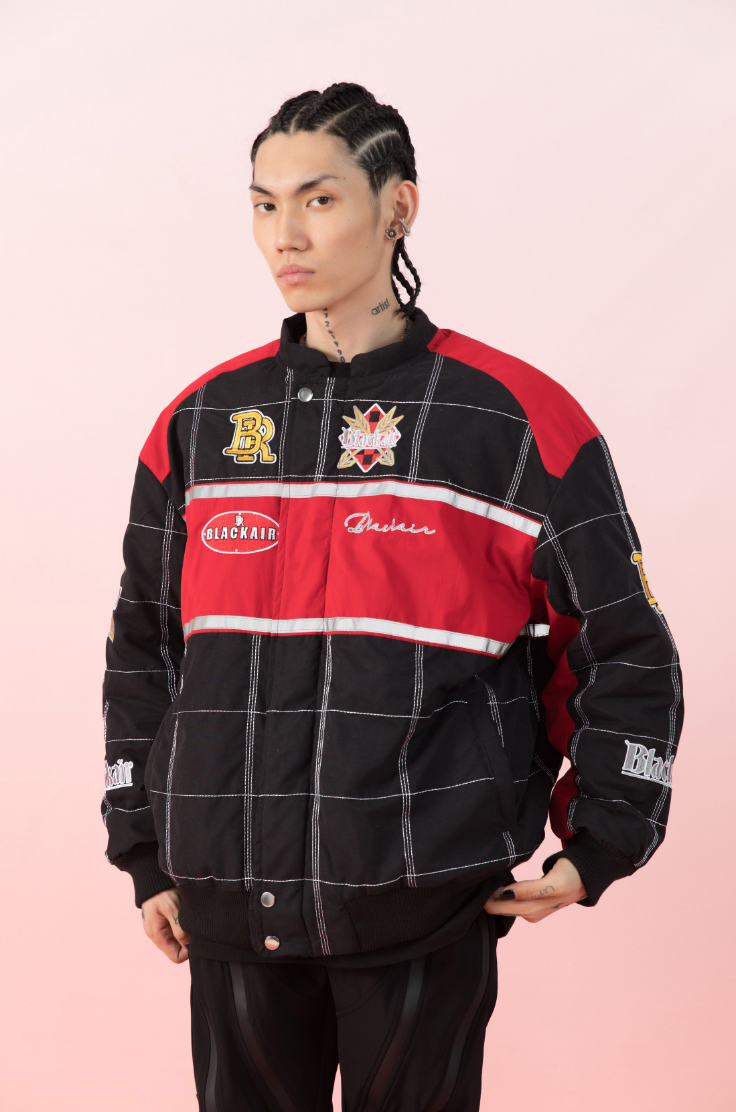 F3F Select Embroidery Plaid Motorcycle Racing Jacket