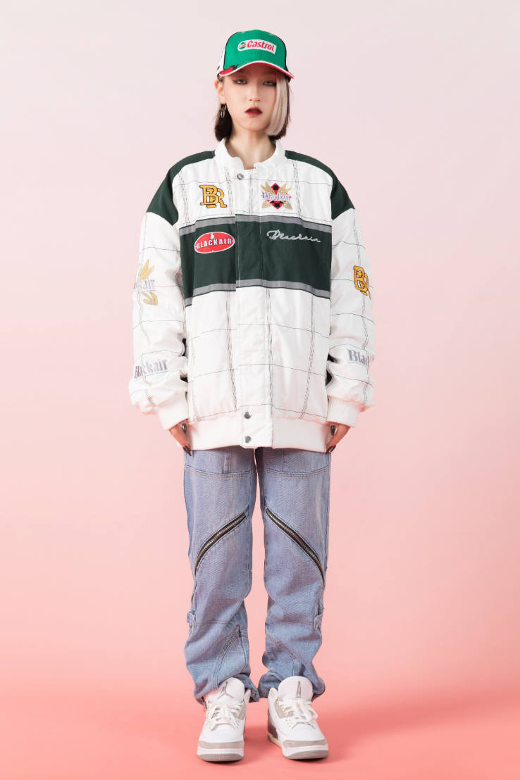 F3F Select Embroidery Plaid Motorcycle Racing Jacket