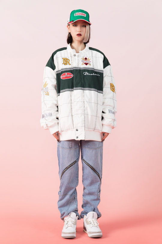 F3F Select Embroidery Plaid Motorcycle Racing Jacket