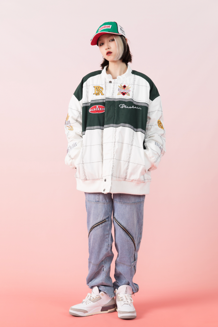 F3F Select Embroidery Plaid Motorcycle Racing Jacket