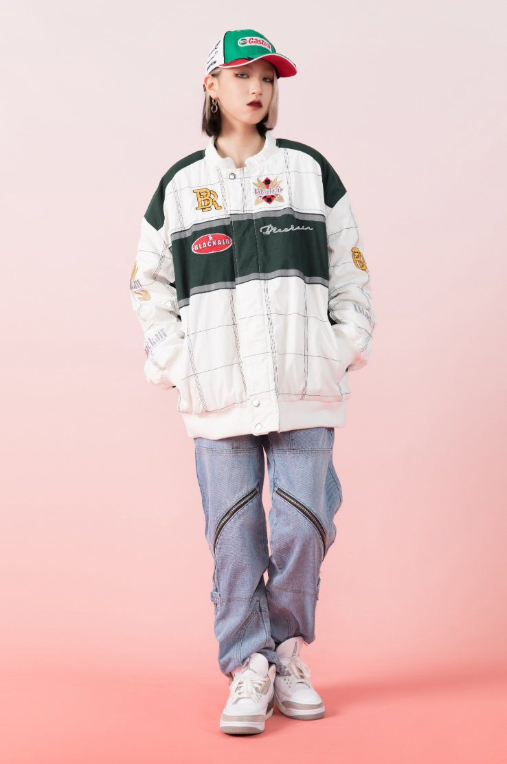 F3F Select Embroidery Plaid Motorcycle Racing Jacket