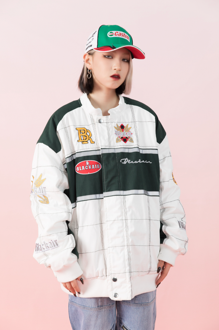 F3F Select Embroidery Plaid Motorcycle Racing Jacket