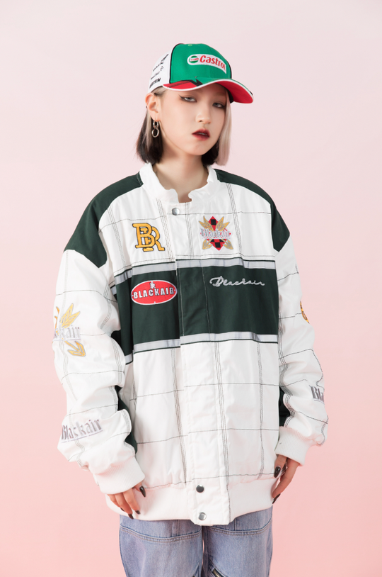 F3F Select Embroidery Plaid Motorcycle Racing Jacket