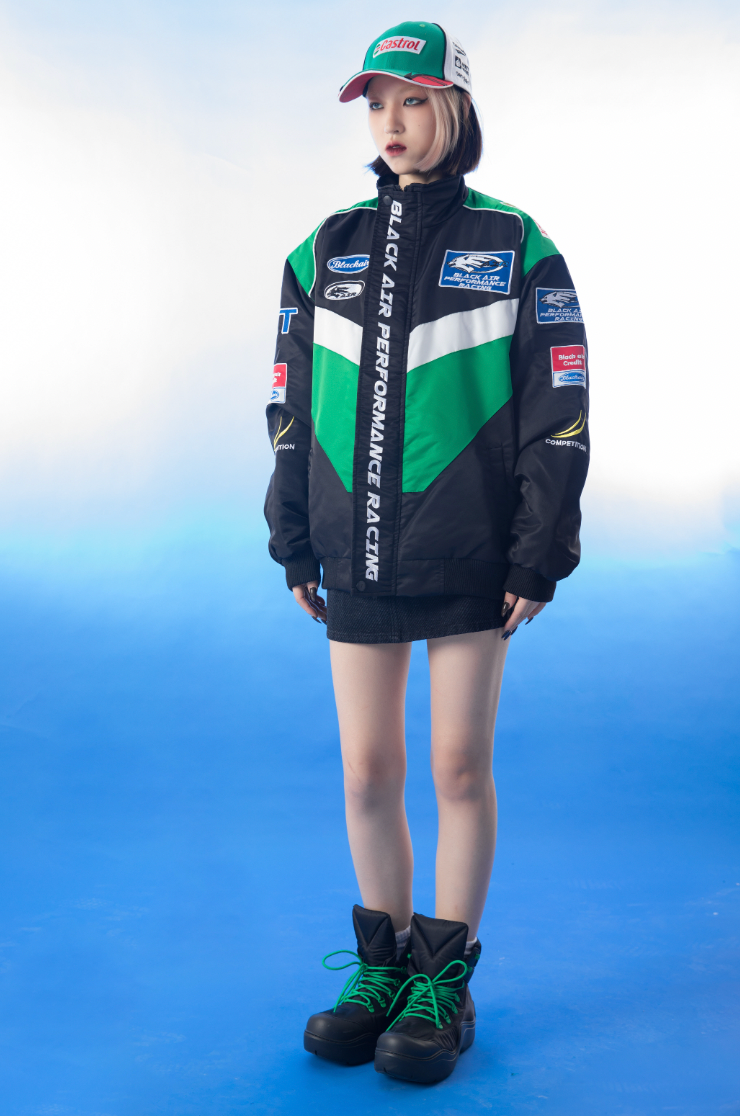 F3F Select Color Blocking Embroidery Motorcycle Racing Jacket