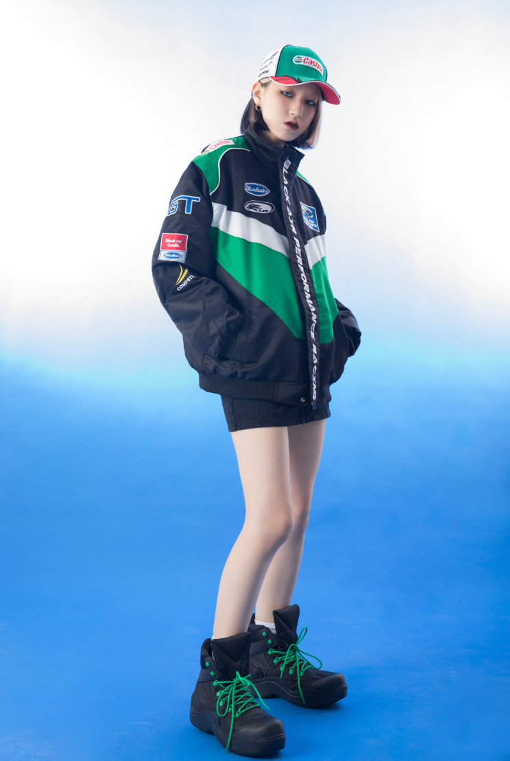 F3F Select Color Blocking Embroidery Motorcycle Racing Jacket