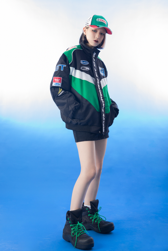 F3F Select Color Blocking Embroidery Motorcycle Racing Jacket