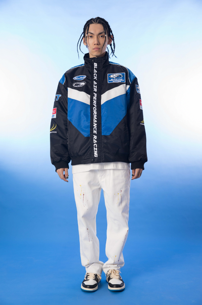 F3F Select Color Blocking Embroidery Motorcycle Racing Jacket
