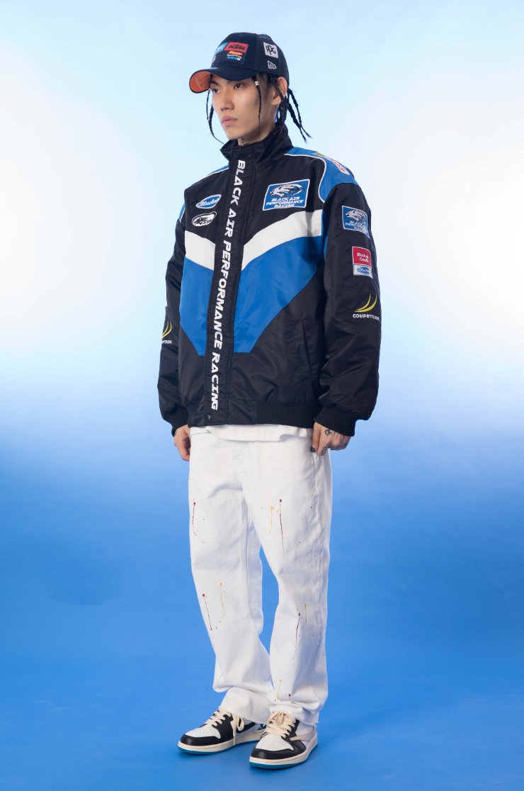 F3F Select Color Blocking Embroidery Motorcycle Racing Jacket