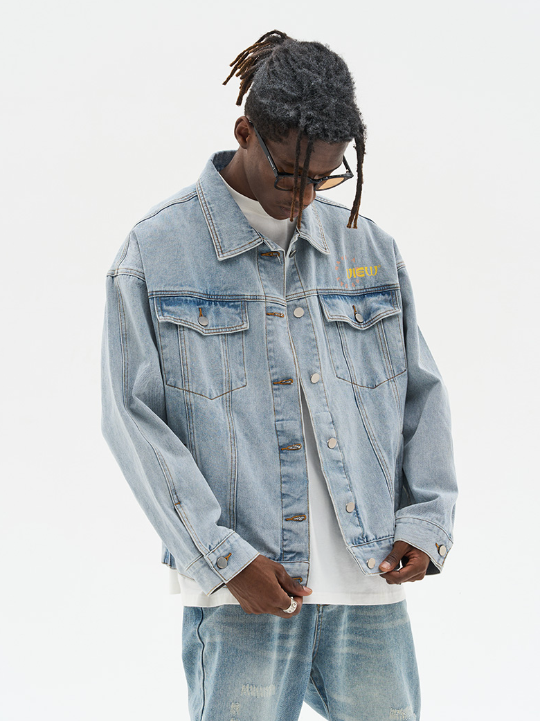 Harsh and Cruel Cartoon Face Printed Denim jacket