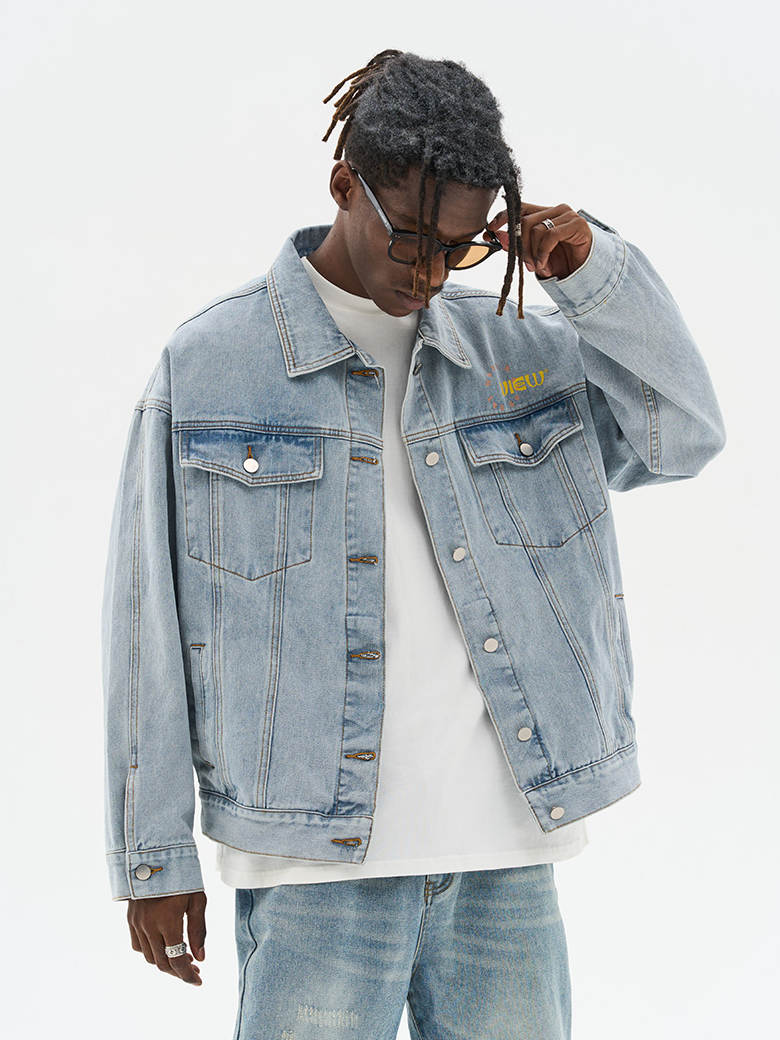 Harsh and Cruel Cartoon Face Printed Denim jacket