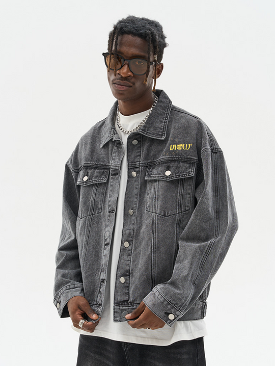Harsh and Cruel Cartoon Face Printed Denim jacket