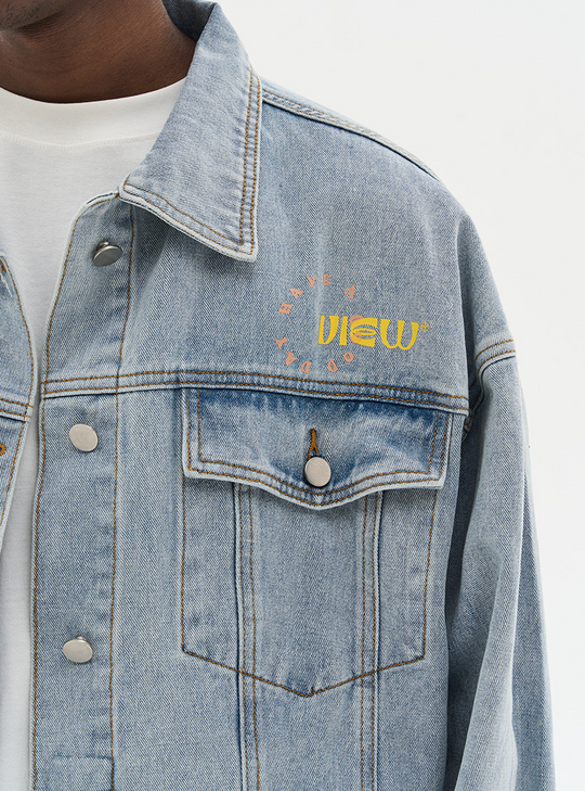Harsh and Cruel Cartoon Face Printed Denim jacket