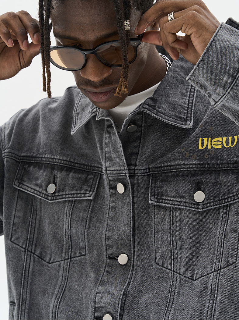 Harsh and Cruel Cartoon Face Printed Denim jacket