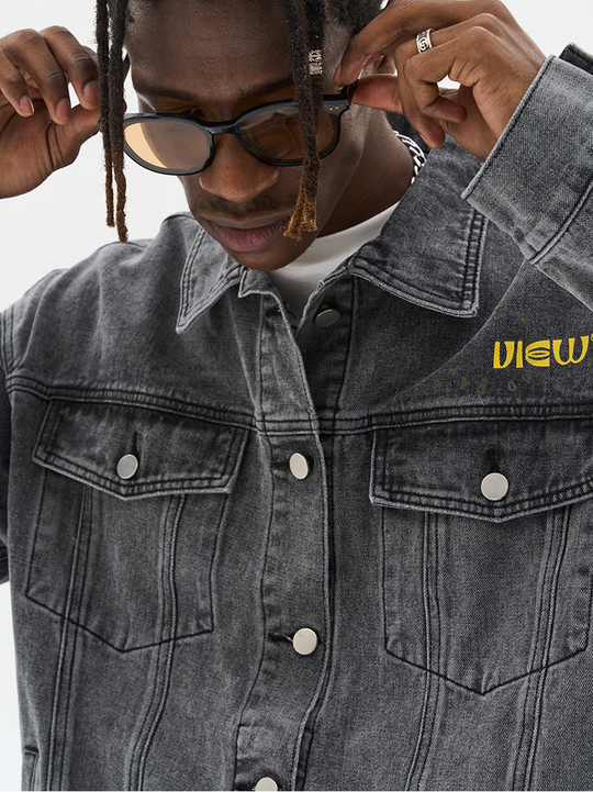 Harsh and Cruel Cartoon Face Printed Denim jacket