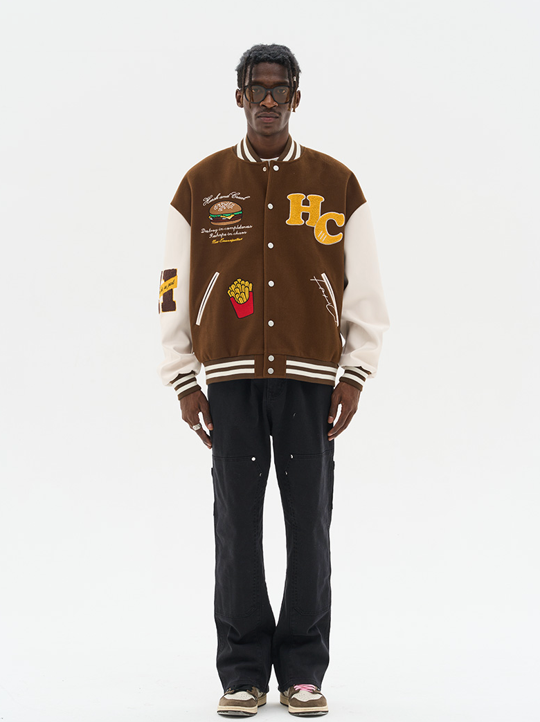 Harsh and Cruel Cartoon Meal Embroidered Varsity Jacket