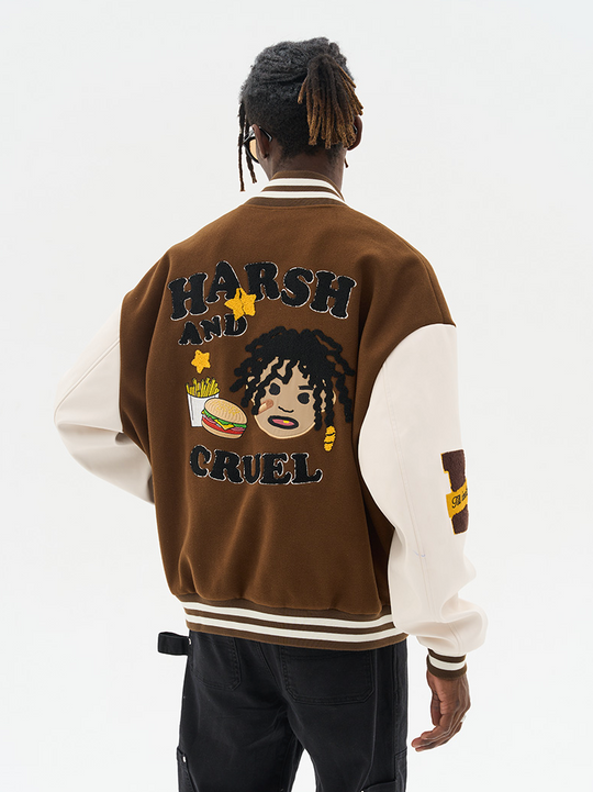 Harsh and Cruel Cartoon Meal Embroidered Varsity Jacket