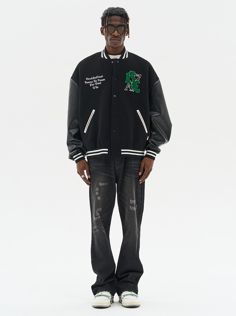 Harsh and Cruel Gothic Logo Embroidered Varsity jacket