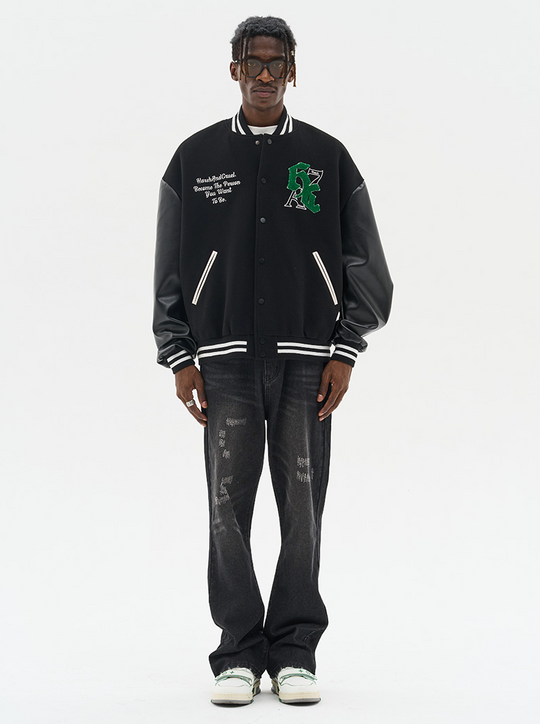 Harsh and Cruel Gothic Logo Embroidered Varsity jacket