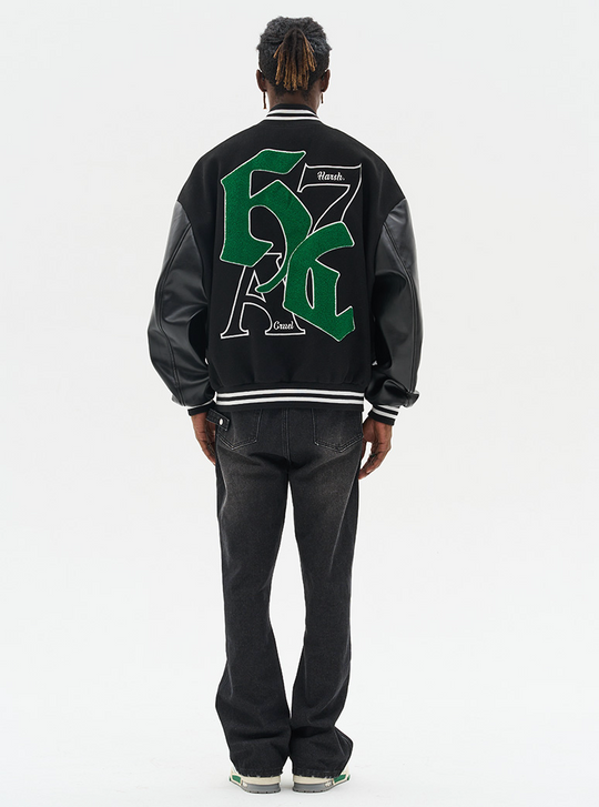 Harsh and Cruel Gothic Logo Embroidered Varsity jacket