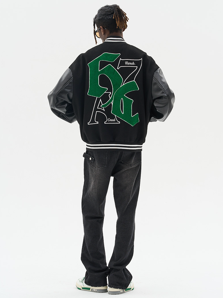 Harsh and Cruel Gothic Logo Embroidered Varsity jacket