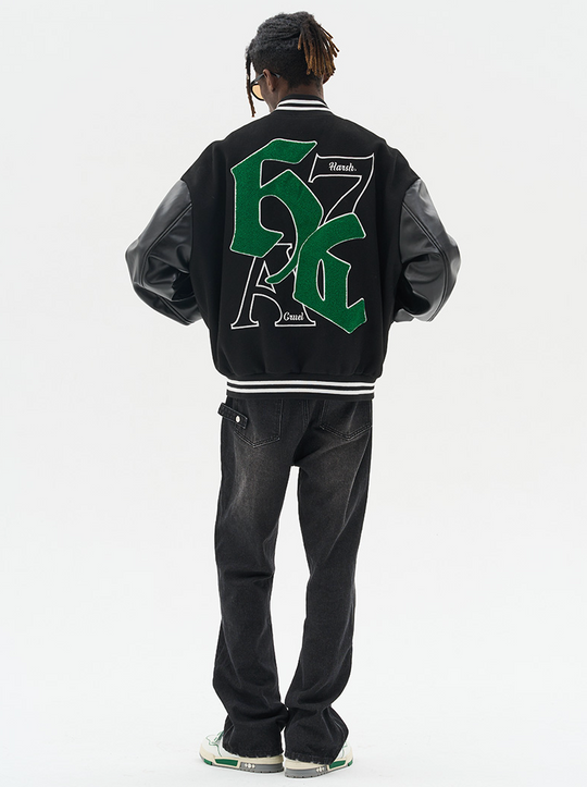 Harsh and Cruel Gothic Logo Embroidered Varsity jacket
