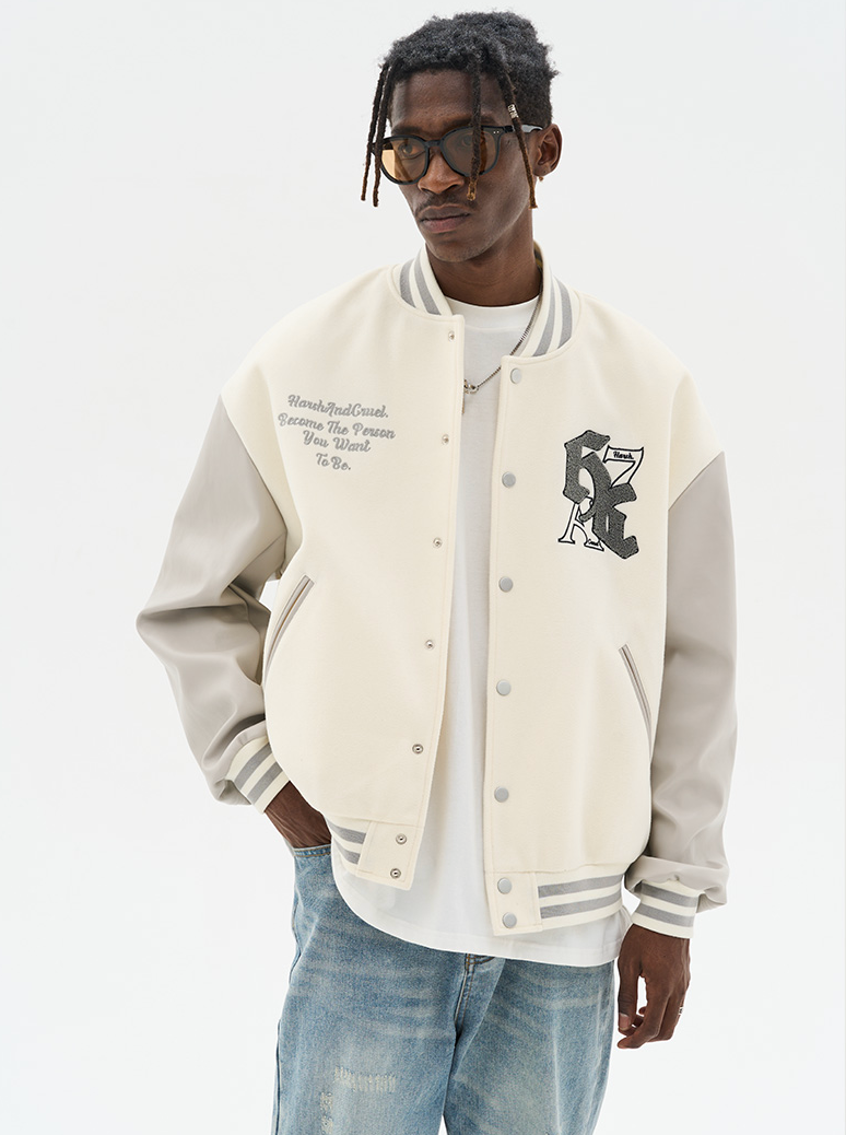 Harsh and Cruel Gothic Logo Embroidered Varsity jacket