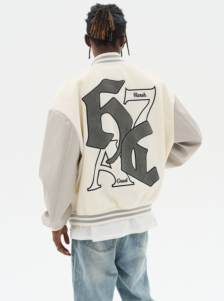 Harsh and Cruel Gothic Logo Embroidered Varsity jacket