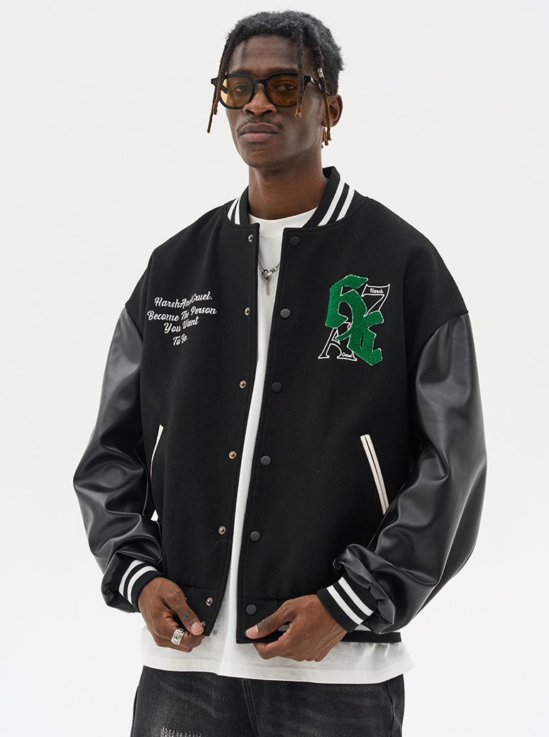 Harsh and Cruel Gothic Logo Embroidered Varsity jacket