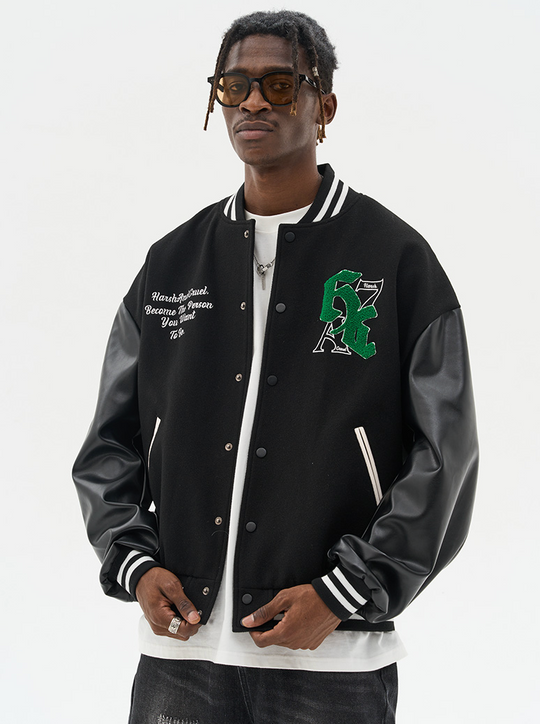 Harsh and Cruel Gothic Logo Embroidered Varsity jacket