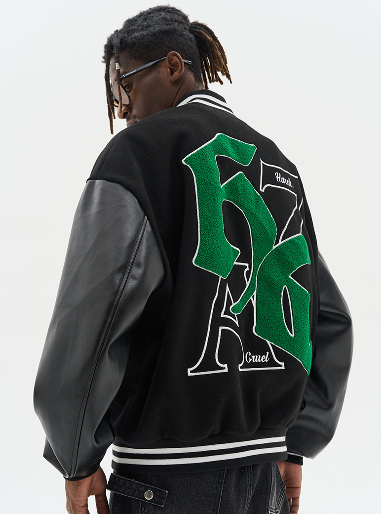 Harsh and Cruel Gothic Logo Embroidered Varsity jacket