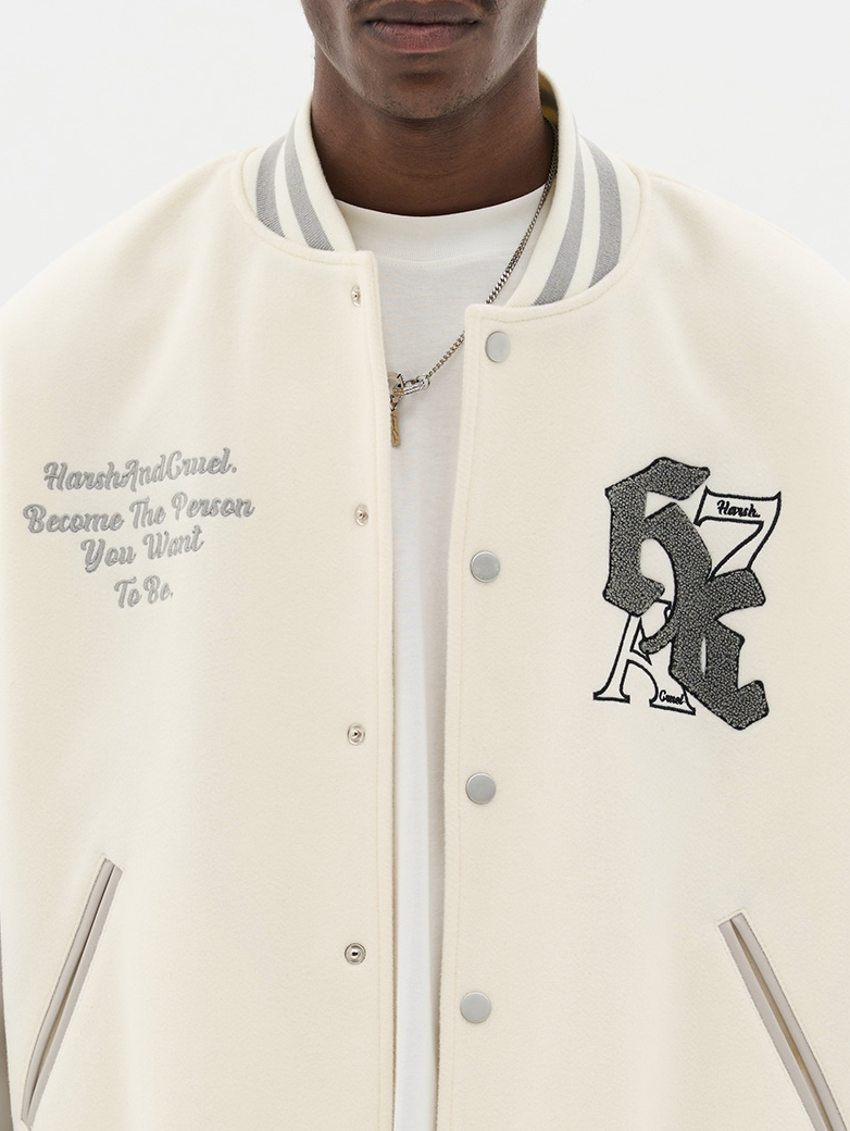 Harsh and Cruel Gothic Logo Embroidered Varsity jacket
