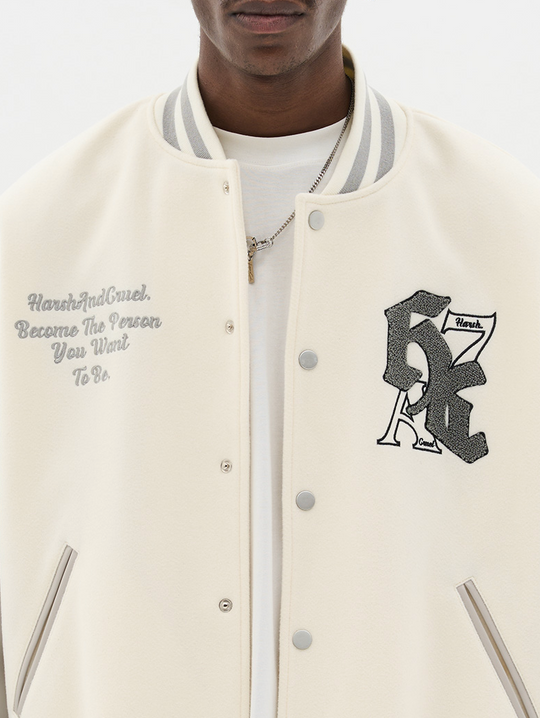 Harsh and Cruel Gothic Logo Embroidered Varsity jacket